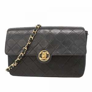 Chanel Matelasse Shoulder Bag with Chain Bag, Lambskin, Black, Women's